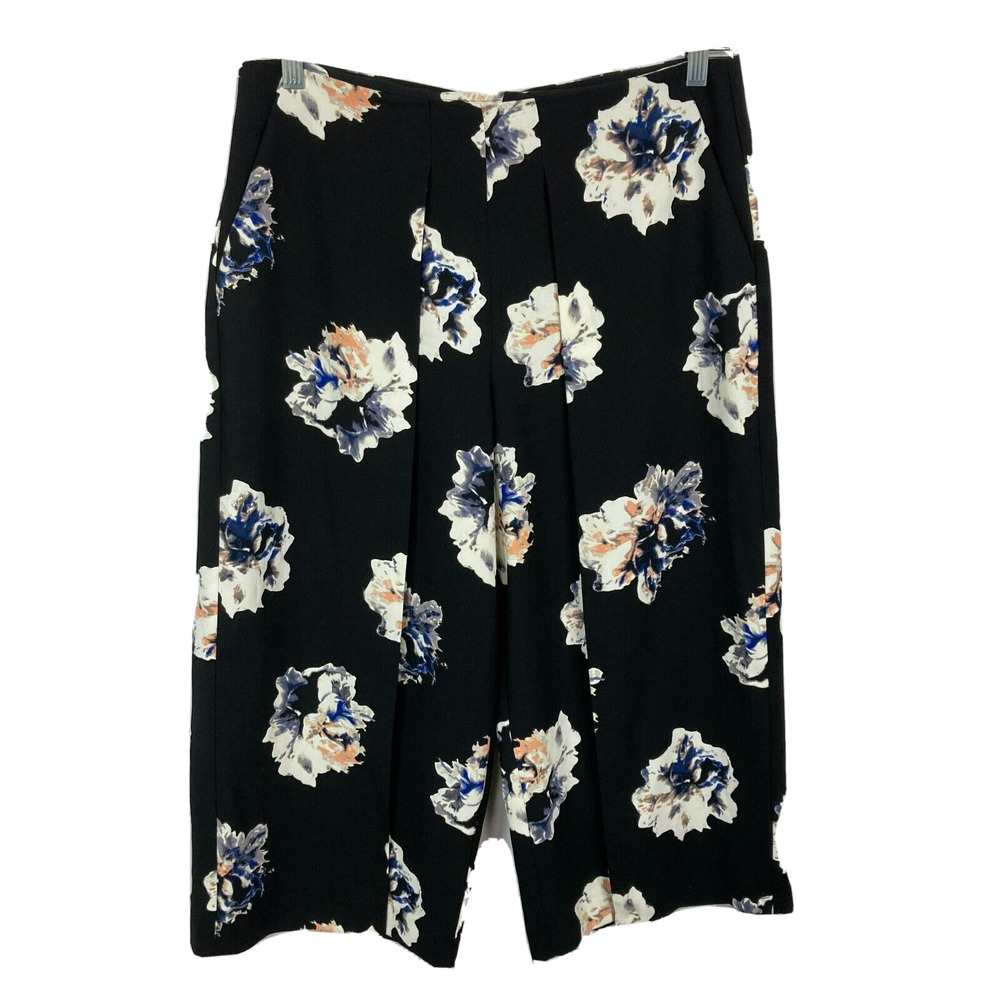 Vince Camuto Pants Womens Sz‎ 10 Black White Floral Crop Capri Zip Up Pockets